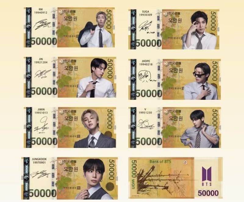 KPOP Idol Fan Money Bills Set | Collectible Banknote Style Cards for Multiple Groups