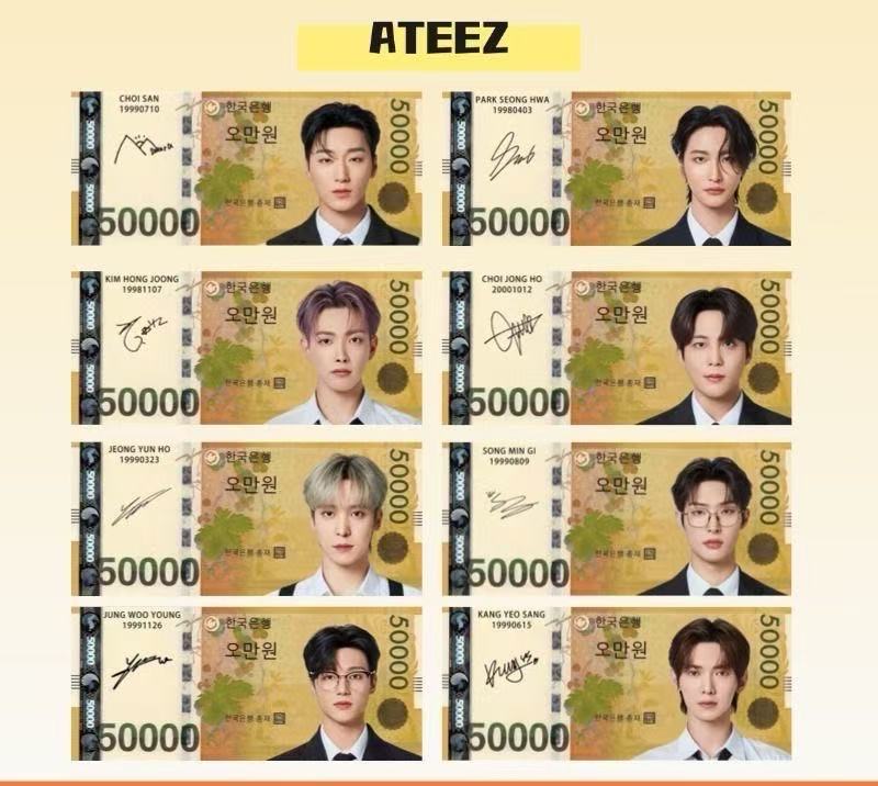 KPOP Idol Fan Money Bills Set | Collectible Banknote Style Cards for Multiple Groups