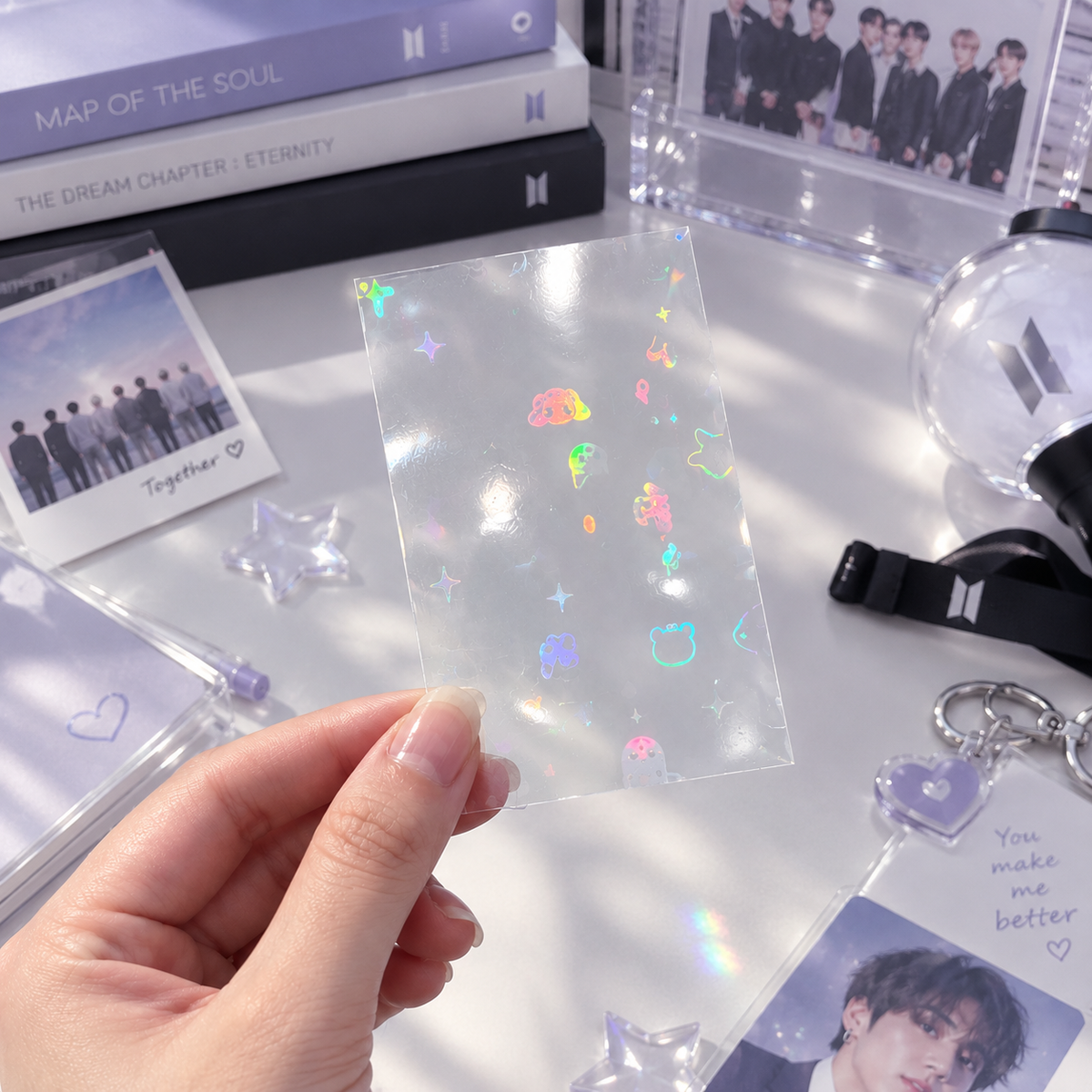 K-Pop Holographic Photocard Holder Sleeve – DIY Fan Collection Accessory